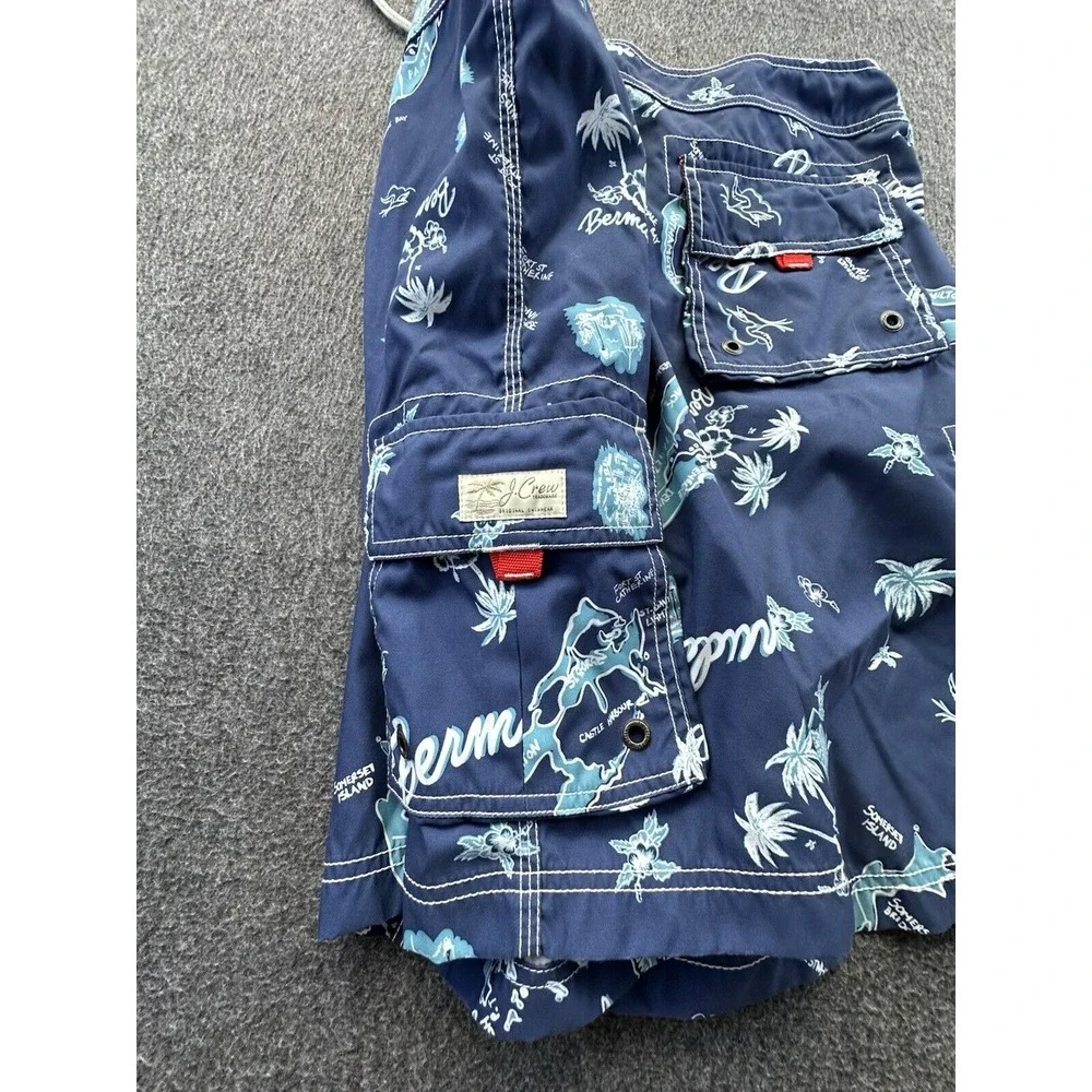 J. Crew Board Shorts Mens‎ Size 36 Blue Bermuda Palm Trees Island Pockets Beach